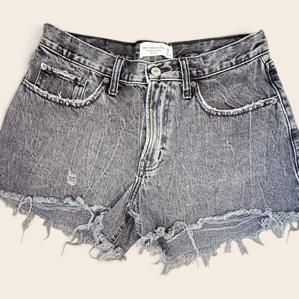 Abercrombie Curve Love Black Denim Shorts 28 Y2K Boyfriend